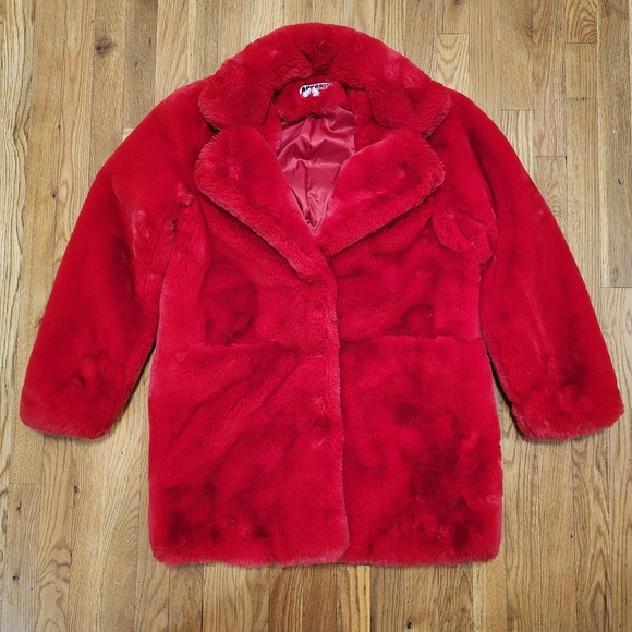 Apparis Sophie Coat In Scarlet Red Faux Fux - Picture 1 of 15
